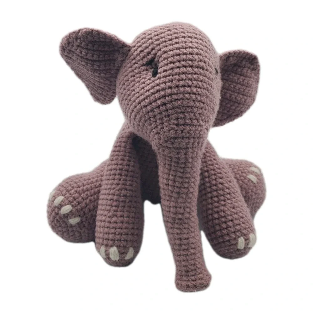 Handmade Crochet Elephant Plush Gray Stuffed Animal Soft Toy